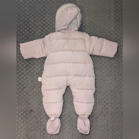 Pink Quilted Puffer Hooded Eskimo Baby Snowsuit Fleece Lined with Booties 90cm - Picture 3 of 8